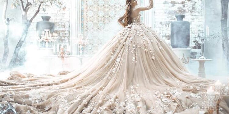 A girl in a gorgeous wedding dress