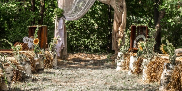 Festive wedding arch in farm style