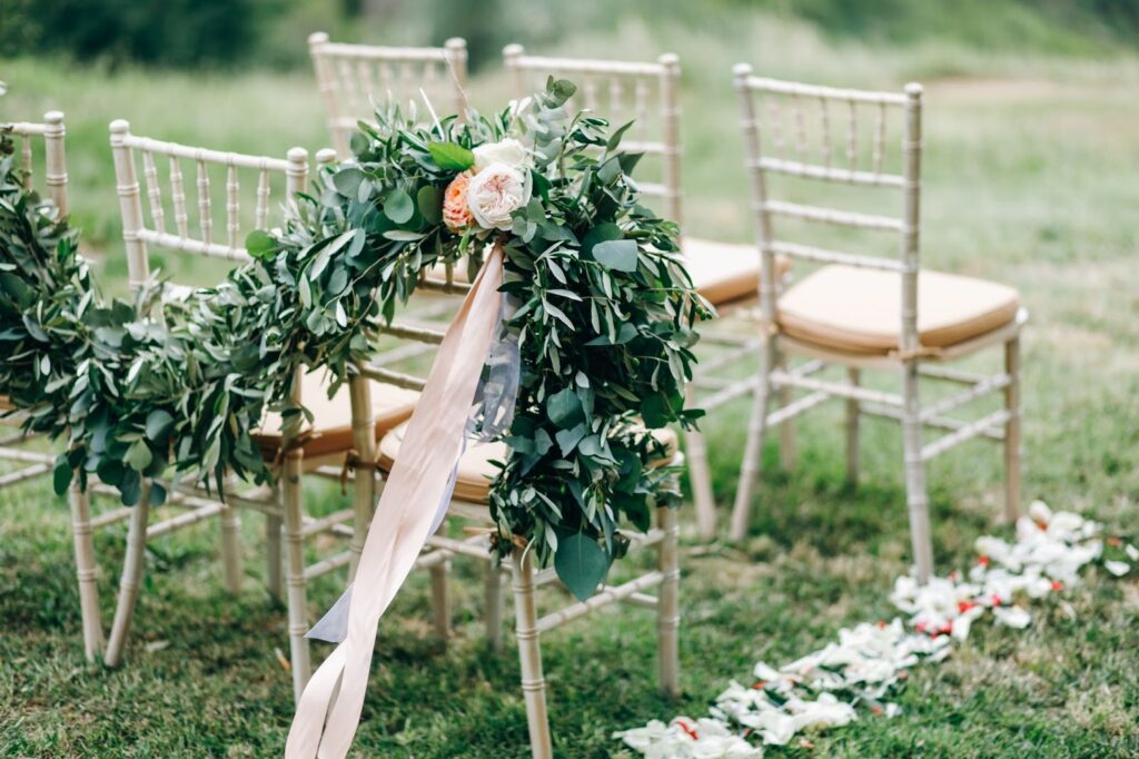 Floral decoration on chairs