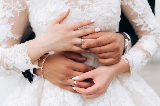 Hands of the bride and groom with rings